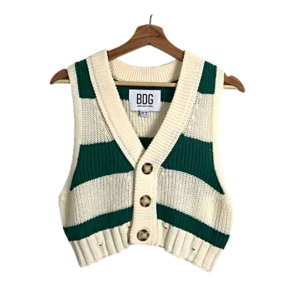 Urban Outfitters Sweaters - BDG Urban Outfitters Button Down Sweater Vest Green White Striped XS